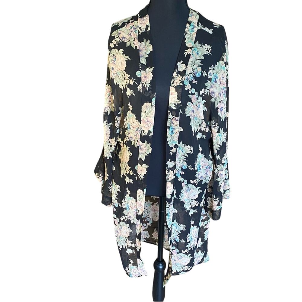 Honey Punch Black Floral kimono whimsigoth small